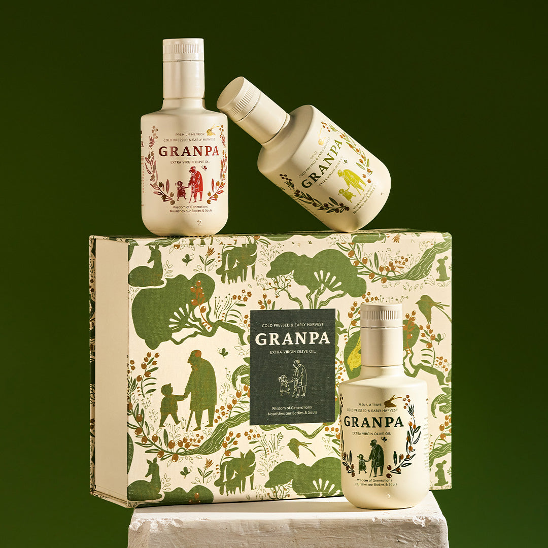 Granpa 250 ml 3’lü zeytinyağı hediye seti Premium Trilye Gold Memecik ürün fotoğrafı
