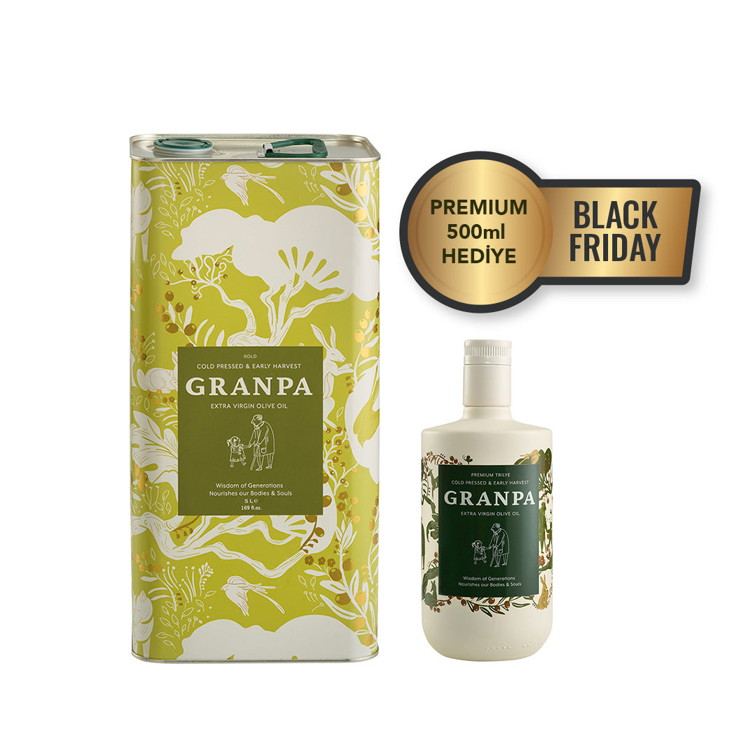 Granpa Gold 5 L ve Granpa Premium 500 ml zeytinyağı Black Friday hediye seti