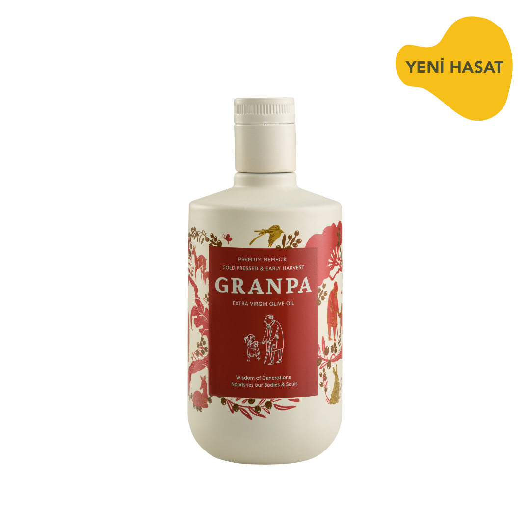 Granpa Premium Memecik 500 ml erken hasat soğuk sıkım zeytinyağı şişesi
