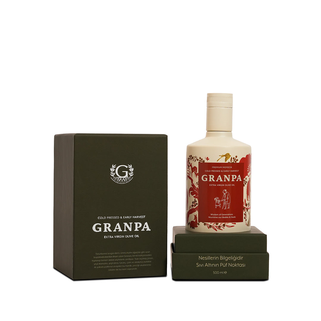 Granpa Yeni Hasat Premium Memecik 500 ml zeytinyağı hediye seti ürün fotoğrafı