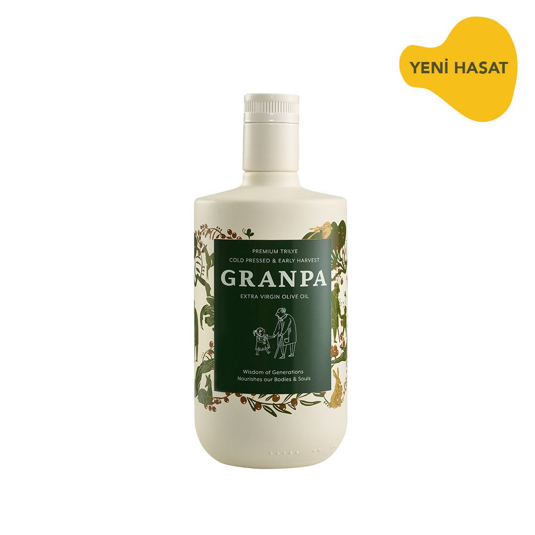 Granpa Premium Trilye 500 ml Erken Hasat Soğuk Sıkım Zeytinyağı ürün fotoğrafı – yeşil etiketli şişe